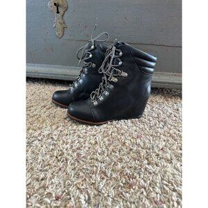 NWOT Esprit Womens Black Boots 6.5 Sammie heeled lace up calf boots‎